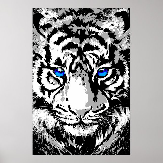 Sibirier White Tiger Head - Tiger Poster Blue Eyes (Vorne)