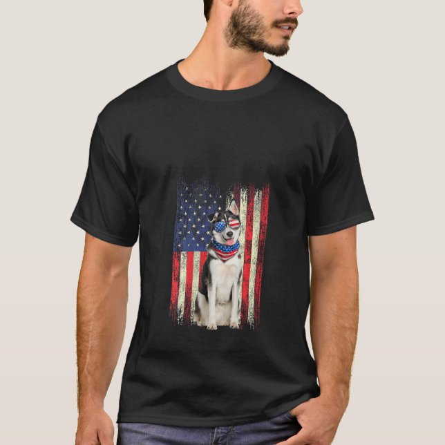 Sibirische Husky-Amerikanische Fahne 4. Juli Pa T-Shirt (Vorderseite)