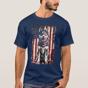 Sibirische Husky-Amerikanische Flagge 4. Juli T-Shirt