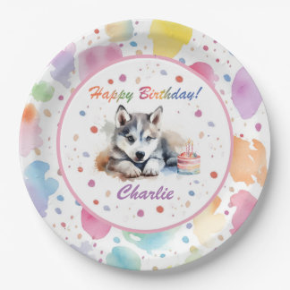 Sibirische Husky-Aquarellplatte Pappteller