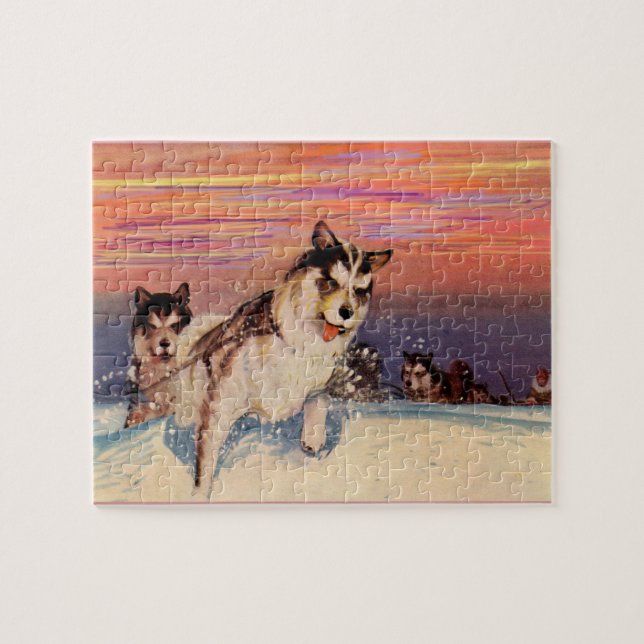 Sibirische Husky-Hunde in den 40er Jahren machen i Puzzle (Horizontal)