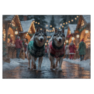 Sibirische Husky-Hunde Weihnachten Schnee Urlaub Schneidebrett