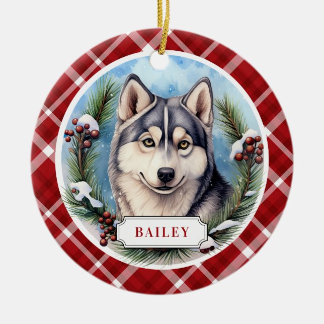 Sibirische Husky-Keramik Zirkel-Ornament Keramik Ornament (Vorne)