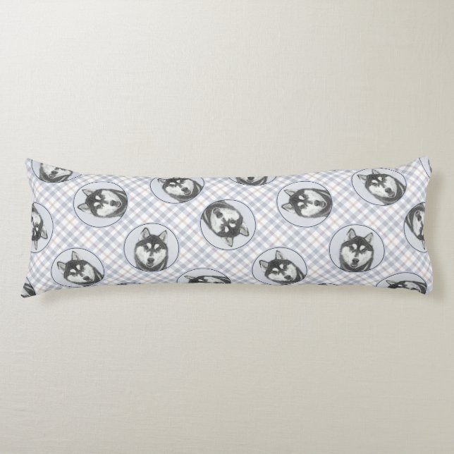 Sibirische Husky Malerei Schwarz-Weiß-Hunde Kunst Seitenschläferkissen (Vorderseite)