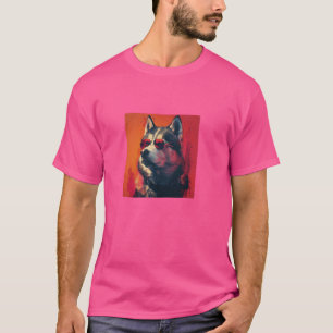 Sibirische Husky-Sonnenbrille Retro Bunt Grafik T-Shirt