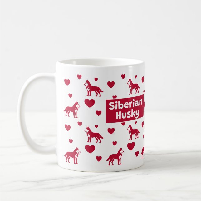 Sibirische Husky-Tasse mit rotem Herzen Kaffeetasse (Links)