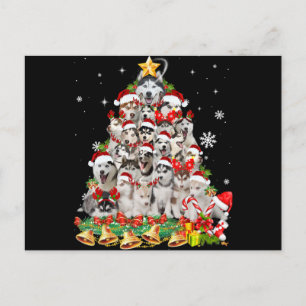 Sibirische Husky-Weihnachtsbaumlichter Hund Xmas Feiertagspostkarte
