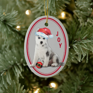 Sibirische Husky-Weihnachtsmannmütze Weihnachtssch Keramik Ornament