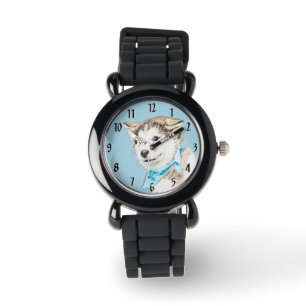 Sibirische Husky-Welpenmalerei - Original Hundesch Armbanduhr
