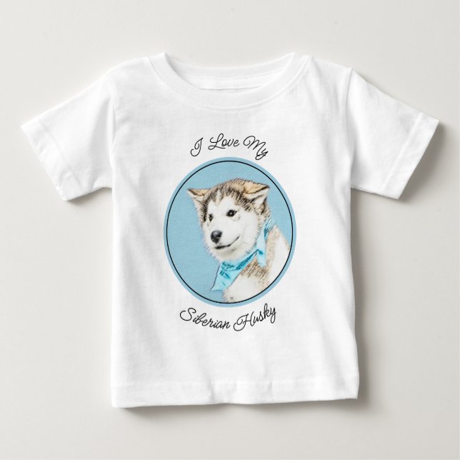 Sibirische Husky-Welpenmalerei - Original Hundesch Baby T-shirt (Vorderseite)