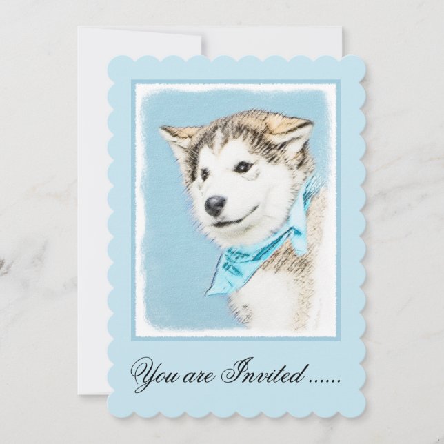 Sibirische Husky-Welpenmalerei - Original Hundesch Einladung (Vorderseite)