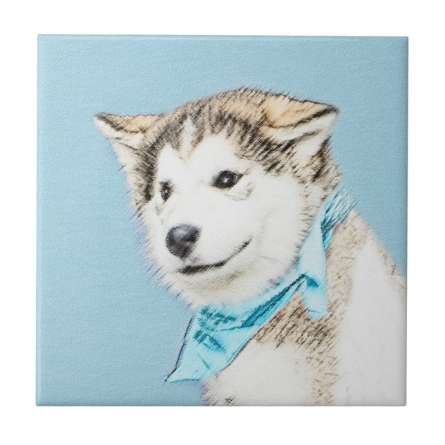 Sibirische Husky-Welpenmalerei - Original Hundesch Fliese (Vorderseite)
