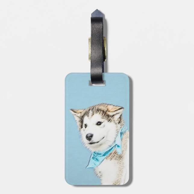 Sibirische Husky-Welpenmalerei - Original Hundesch Gepäckanhänger (Rückseite vertikal)
