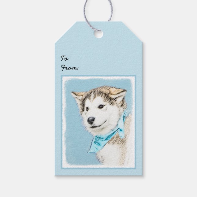 Sibirische Husky-Welpenmalerei - Original Hundesch Geschenkanhänger (Vorderseite)