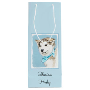 Sibirische Husky-Welpenmalerei - Original Hundesch Geschenktüte Für Weinflaschen
