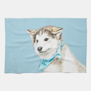 Sibirische Husky-Welpenmalerei - Original Hundesch Geschirrtuch