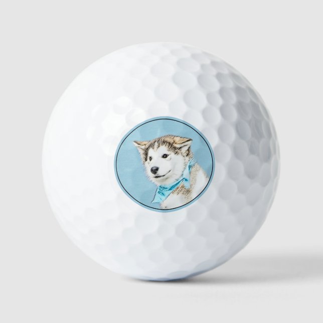 Sibirische Husky-Welpenmalerei - Original Hundesch Golfball (Vorderseite)