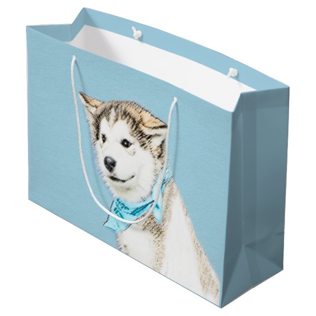 Sibirische Husky-Welpenmalerei - Original Hundesch Große Geschenktüte (Rückseite Schrägansicht)