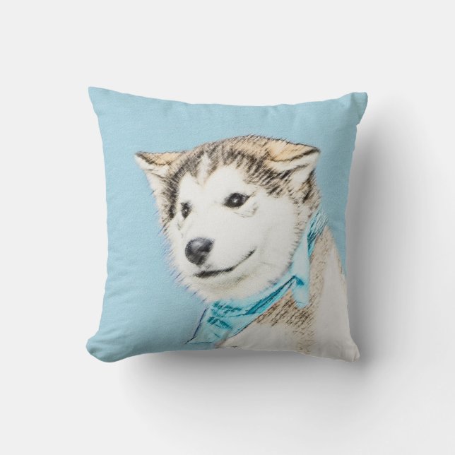 Sibirische Husky-Welpenmalerei - Original Hundesch Kissen (Vorderseite)
