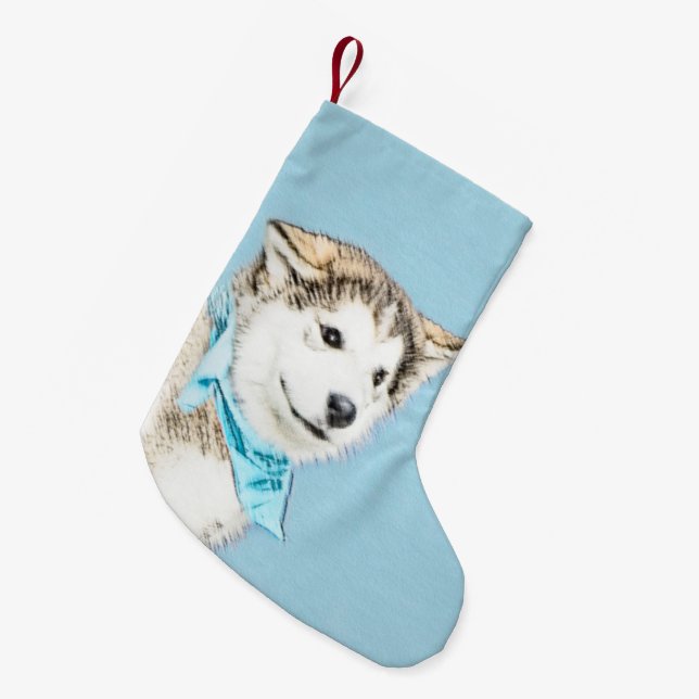 Sibirische Husky-Welpenmalerei - Original Hundesch Kleiner Weihnachtsstrumpf (Vorderansicht (hängend))