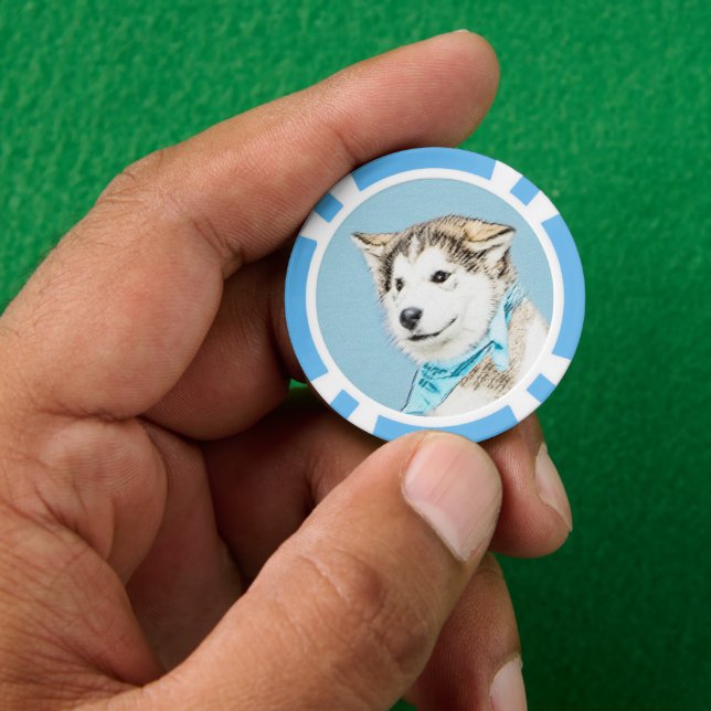 Sibirische Husky-Welpenmalerei - Original Hundesch Pokerchips (Hand)