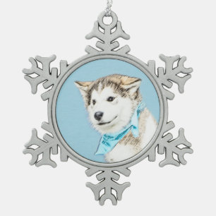 Sibirische Husky-Welpenmalerei - Original Hundesch Schneeflocken Zinn-Ornament