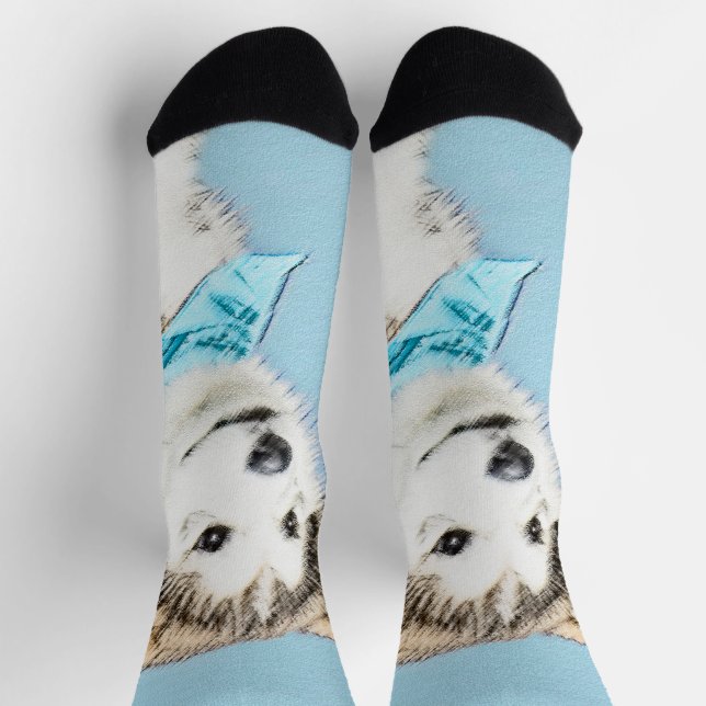 Sibirische Husky-Welpenmalerei - Original Hundesch Socken (Oben)