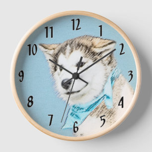 Sibirische Husky-Welpenmalerei - Original Hundesch Uhr