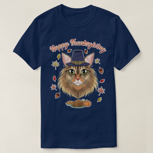 Sibirische Katze Lover I Happy Thanksgiving T-Shirt (Design vorne)