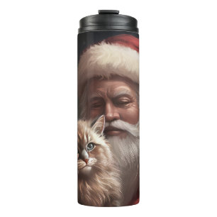 Sibirische Katze mit Santa Claus Festives Weihnach Thermosbecher