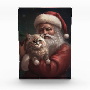 Sibirische Katze mit Weihnachtsmann Weihnachten Fotoblock