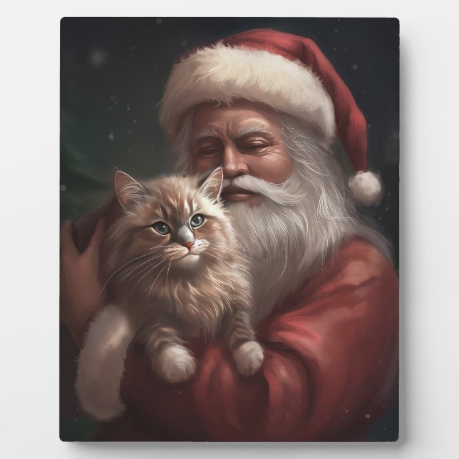 Sibirische Katze mit Weihnachtsmann Weihnachten Fotoplatte (Vorderseite)
