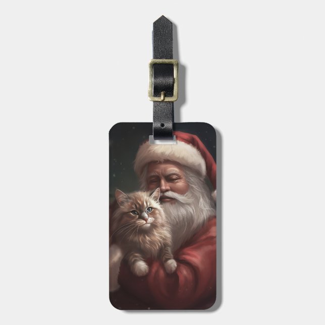 Sibirische Katze mit Weihnachtsmann Weihnachten Gepäckanhänger (Vorderseite vertikal)
