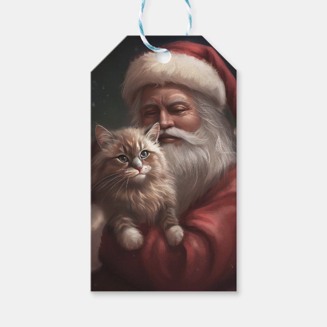 Sibirische Katze mit Weihnachtsmann Weihnachten Geschenkanhänger (Vorderseite)