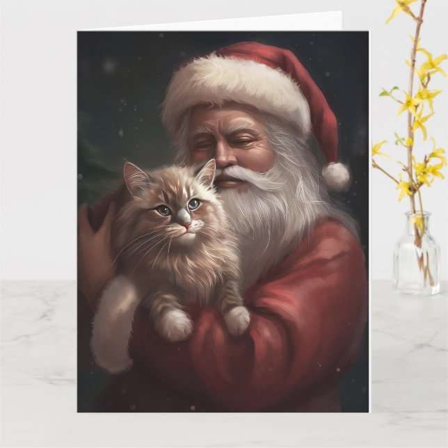 Sibirische Katze mit Weihnachtsmann Weihnachten Karte (Gelbe Blume)