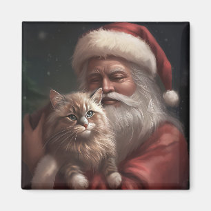 Sibirische Katze mit Weihnachtsmann Weihnachten Magnet