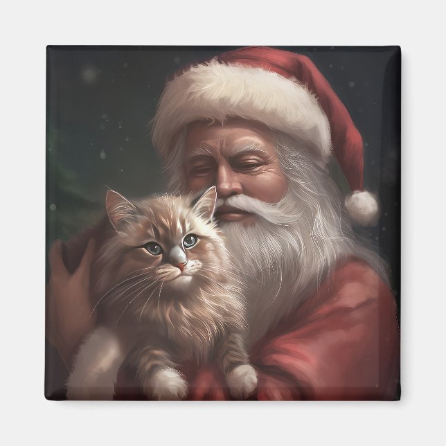Sibirische Katze mit Weihnachtsmann Weihnachten Magnet (Vorne)