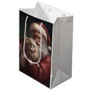 Sibirische Katze mit Weihnachtsmann Weihnachten Mittlere Geschenktüte