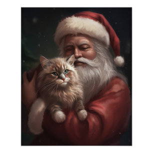 Sibirische Katze mit Weihnachtsmann Weihnachten Poster