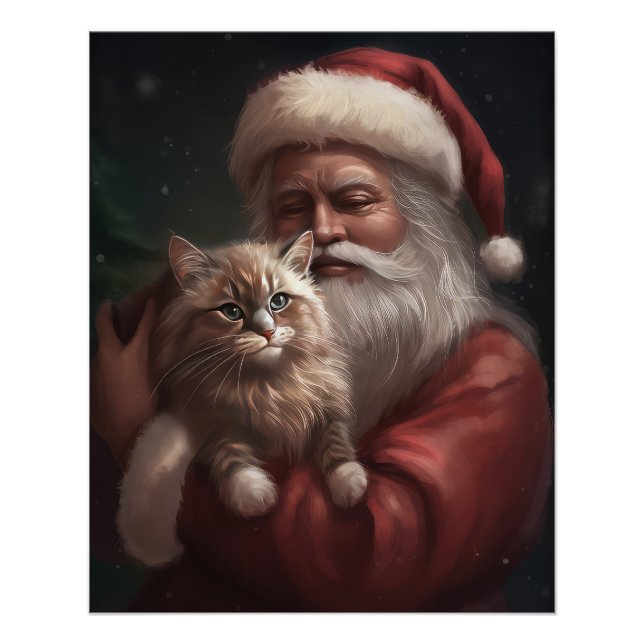 Sibirische Katze mit Weihnachtsmann Weihnachten Poster (Vorderseite)