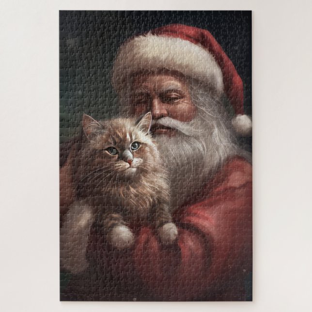 Sibirische Katze mit Weihnachtsmann Weihnachten Puzzle (Vertikal)