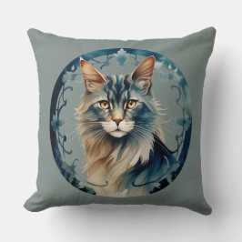 Sibirische Katze - Runde Farbillustration Kissen