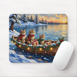 Sibirische Katze Weihnachten Boot Urlaub Mousepad
