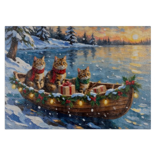 Sibirische Katze Weihnachten Boot Urlaub Schneidebrett