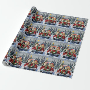 Sibirische Katze Weihnachten Rotes Lastwagen Urlau Geschenkpapier