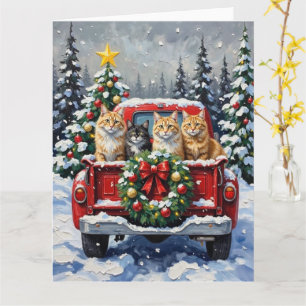 Sibirische Katze Weihnachten Rotes Lastwagen Urlau Karte