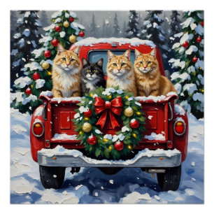 Sibirische Katze Weihnachten Rotes Lastwagen Urlau Poster