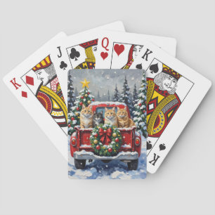 Sibirische Katze Weihnachten Rotes Lastwagen Urlau Spielkarten