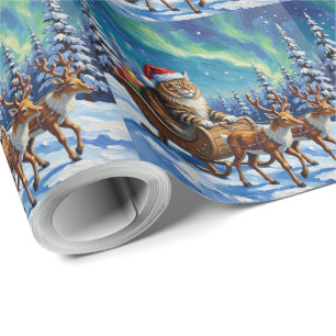 Sibirische Katze Weihnachten Taiga Schlittenfahrt Geschenkpapier