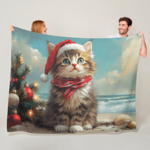 Sibirische Katze Weihnachten Vintage Strand Fleecedecke